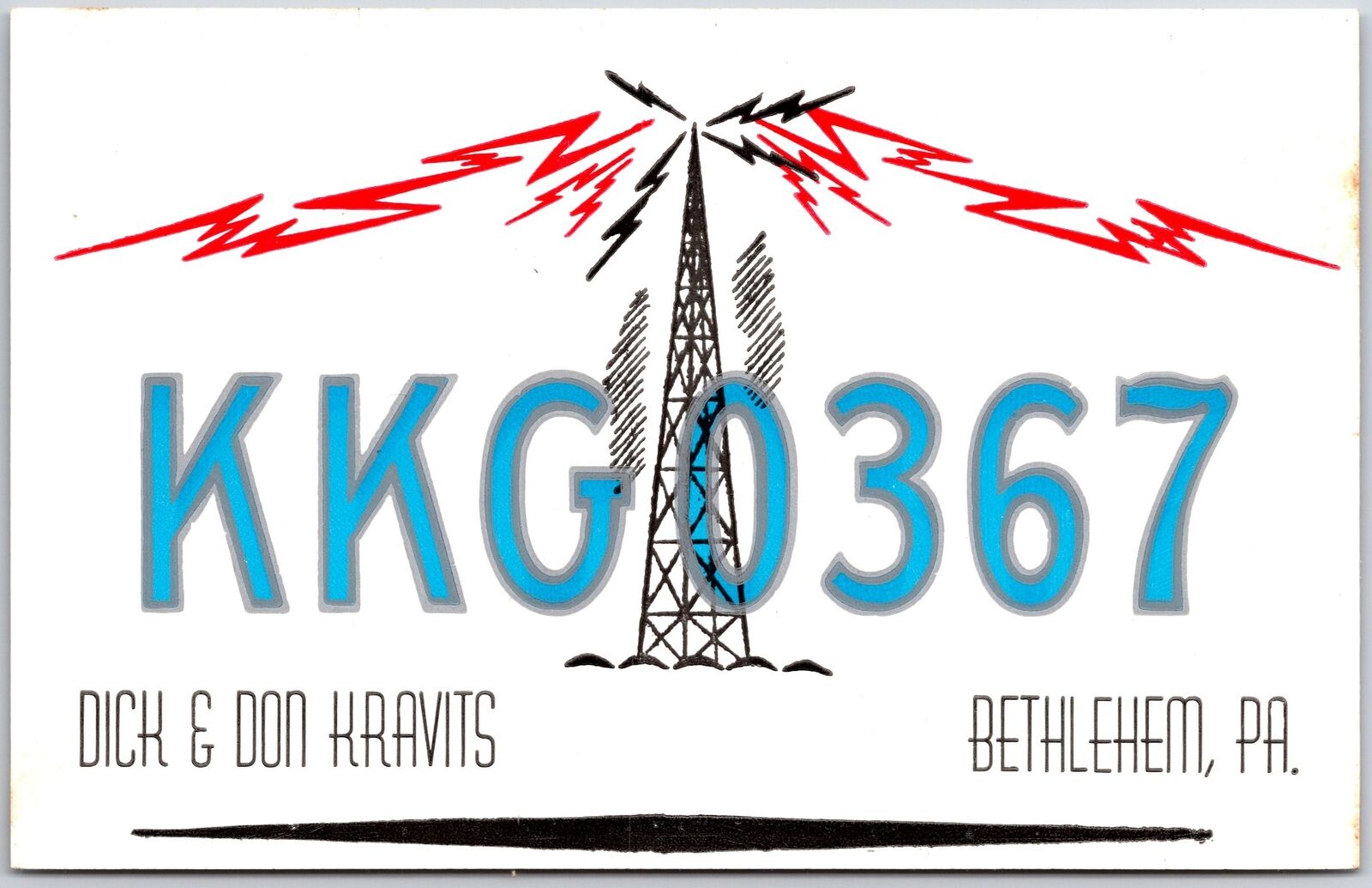 QSL Radio Card Bethlehem Pennsylvania KKG0367 Radio Station Postcard
