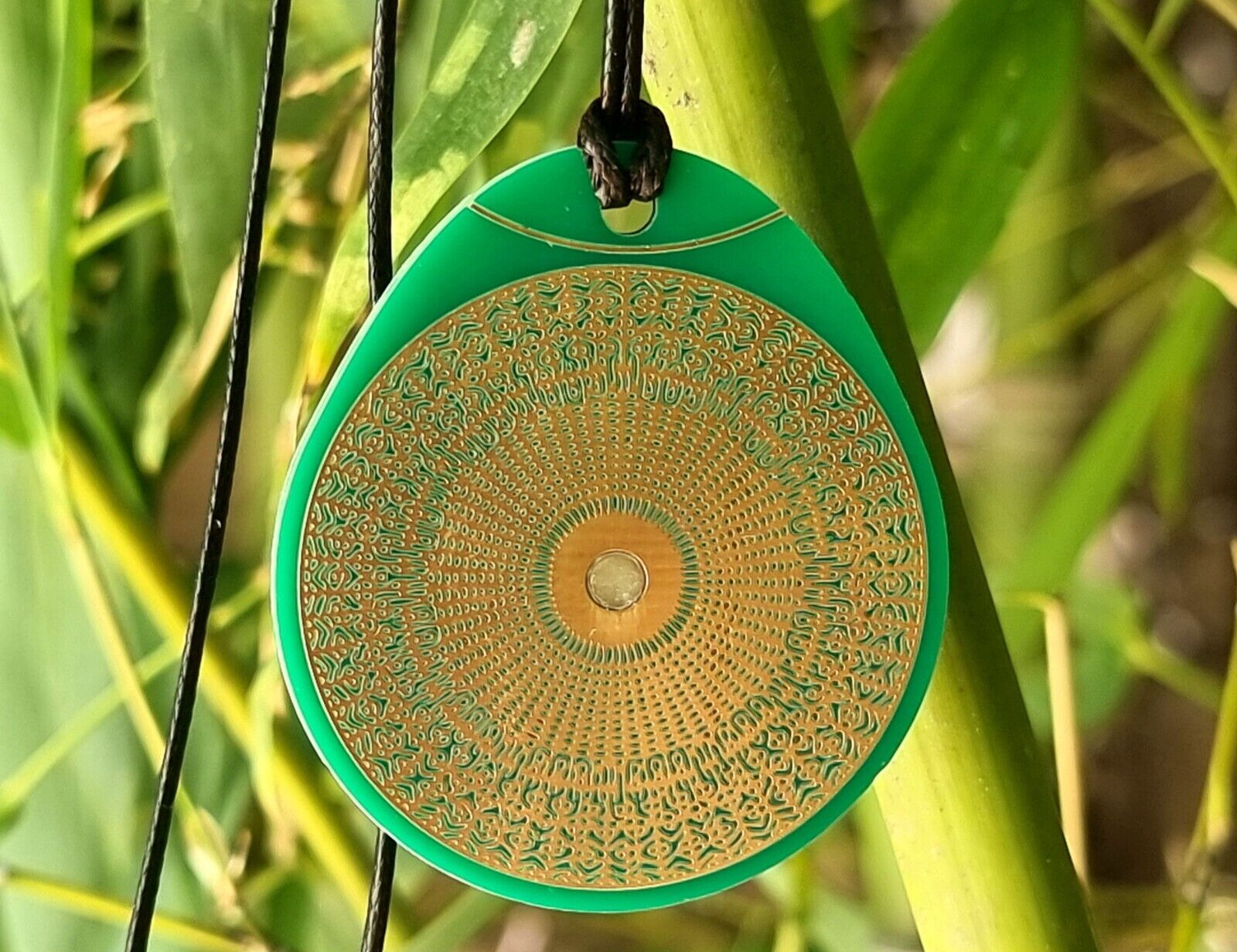 OM Cymatic 528Hz Green, Sacred Frequencies Pendant