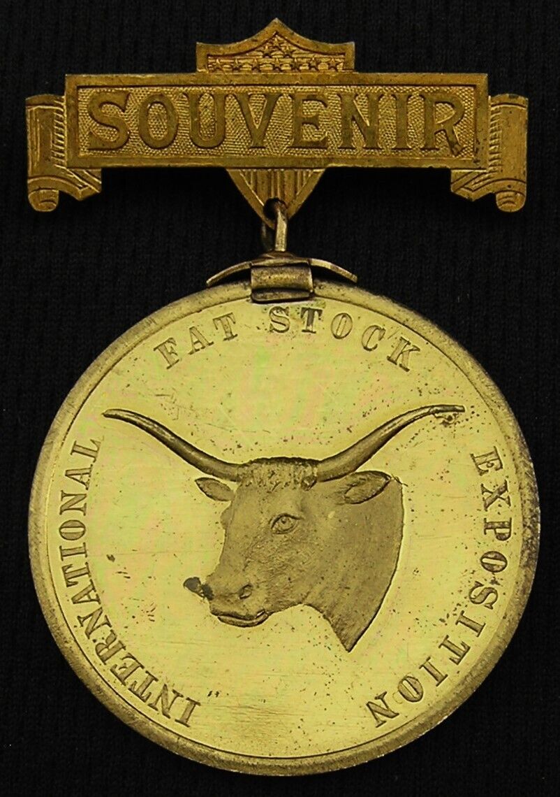 1908 INT'L FAT STOCK EXPOSITION EXPO BADGE MEDAL - CHICAGO IL - LIVESTOCK CATTLE