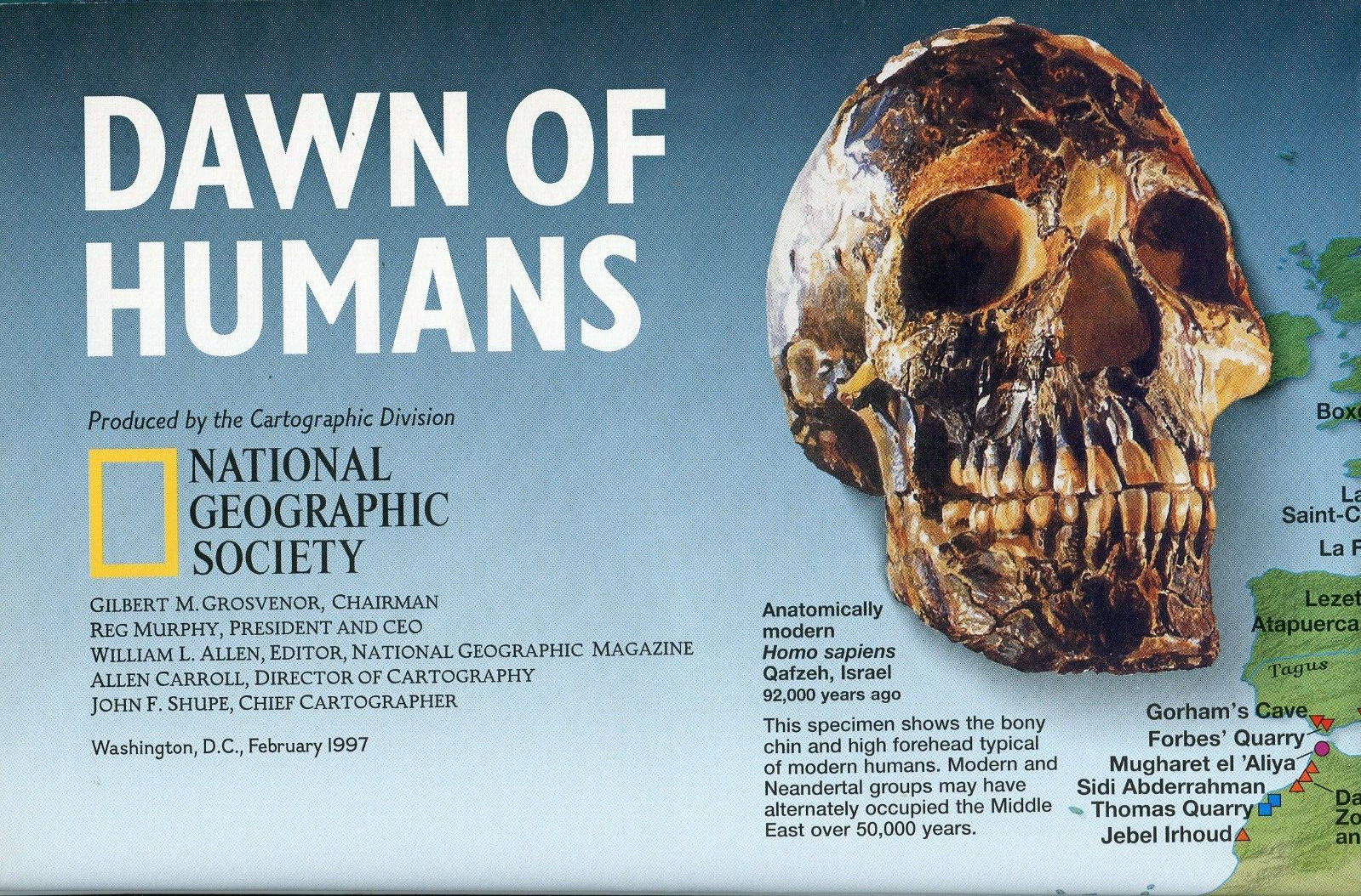NATIONAL GEOGRAPHIC map only FEBRUARY 1997 DAWN OF HUMANS birthday anniversaries