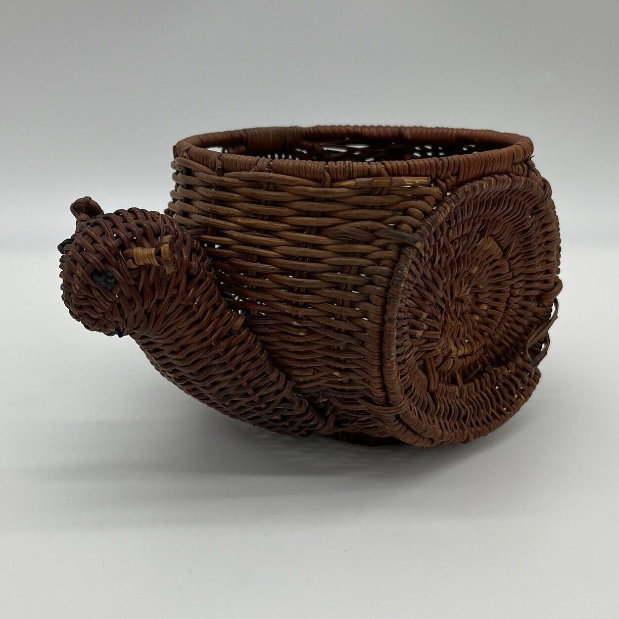 Vintage Snail Wicker Rattan Basket Planter MCM Boho Cottage Decor
