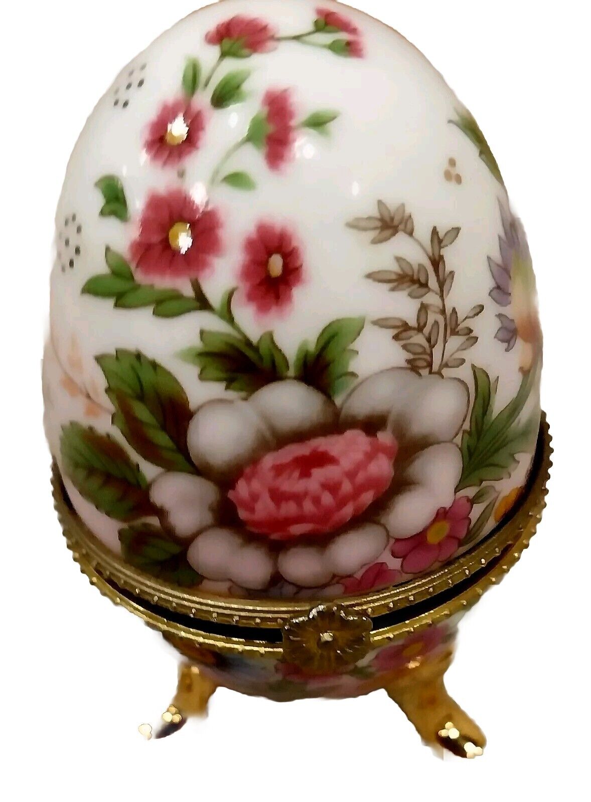 Vtg Limoges Hand Painted Porcelain Footed Egg Figurine