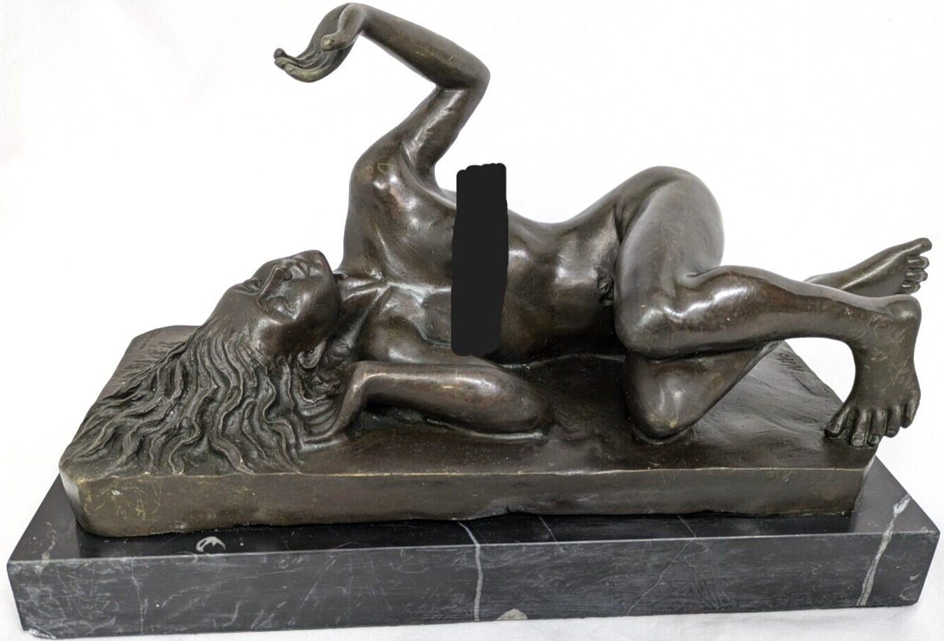 MILO Laying Nude Woman Bronze Statue by European Finery Marble Base Art Nouveau