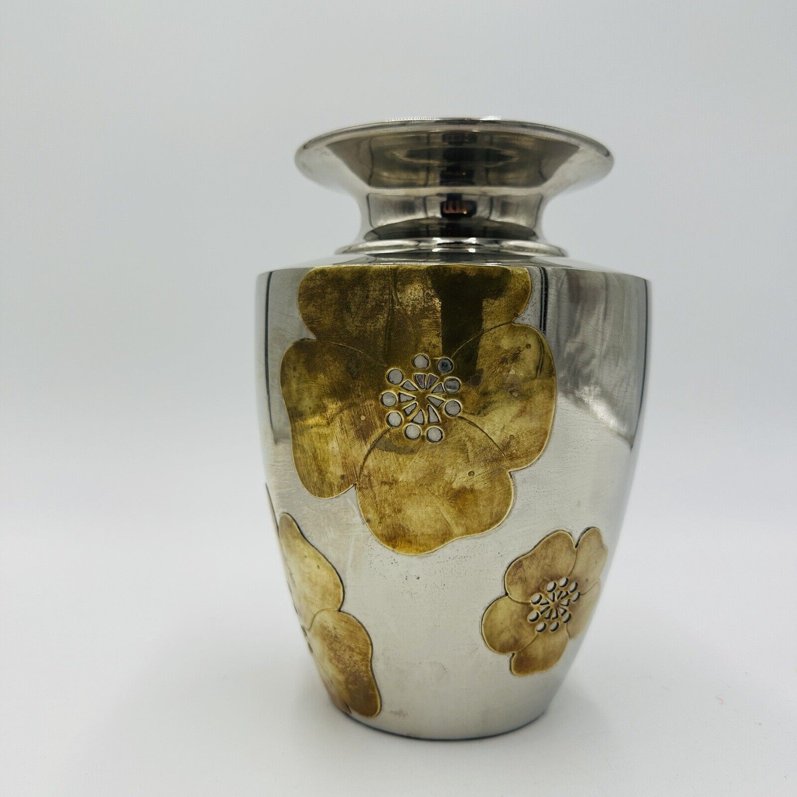 Ethan Allen Vase Home Interior Nickel & Brass Mid Century Modern Applied Flower