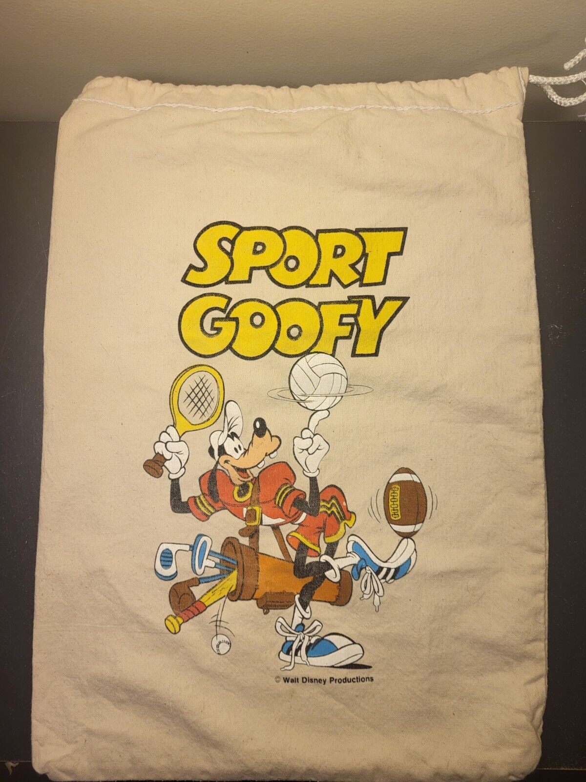 Vintage Walt Disney Sport Goofy Eveready Drawstring Bag/Tote 90s Promo Made InUS
