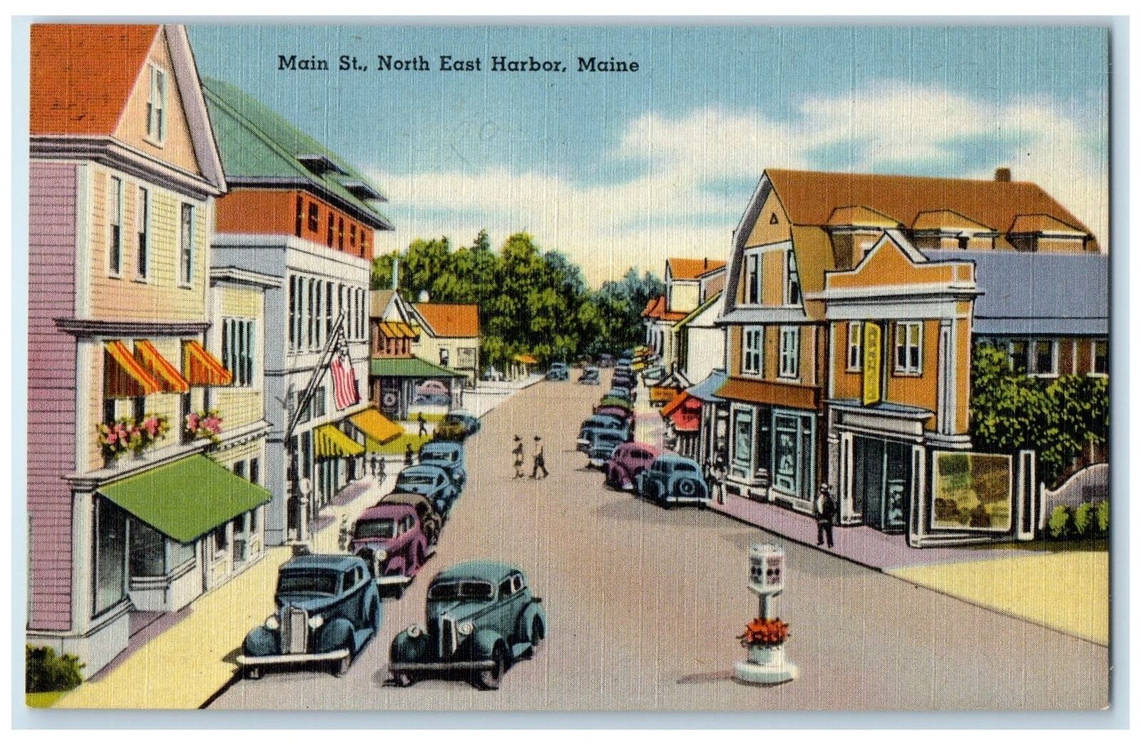 c1940's Main Street Classic Cars Building North East Harbor Maine ME Postcard