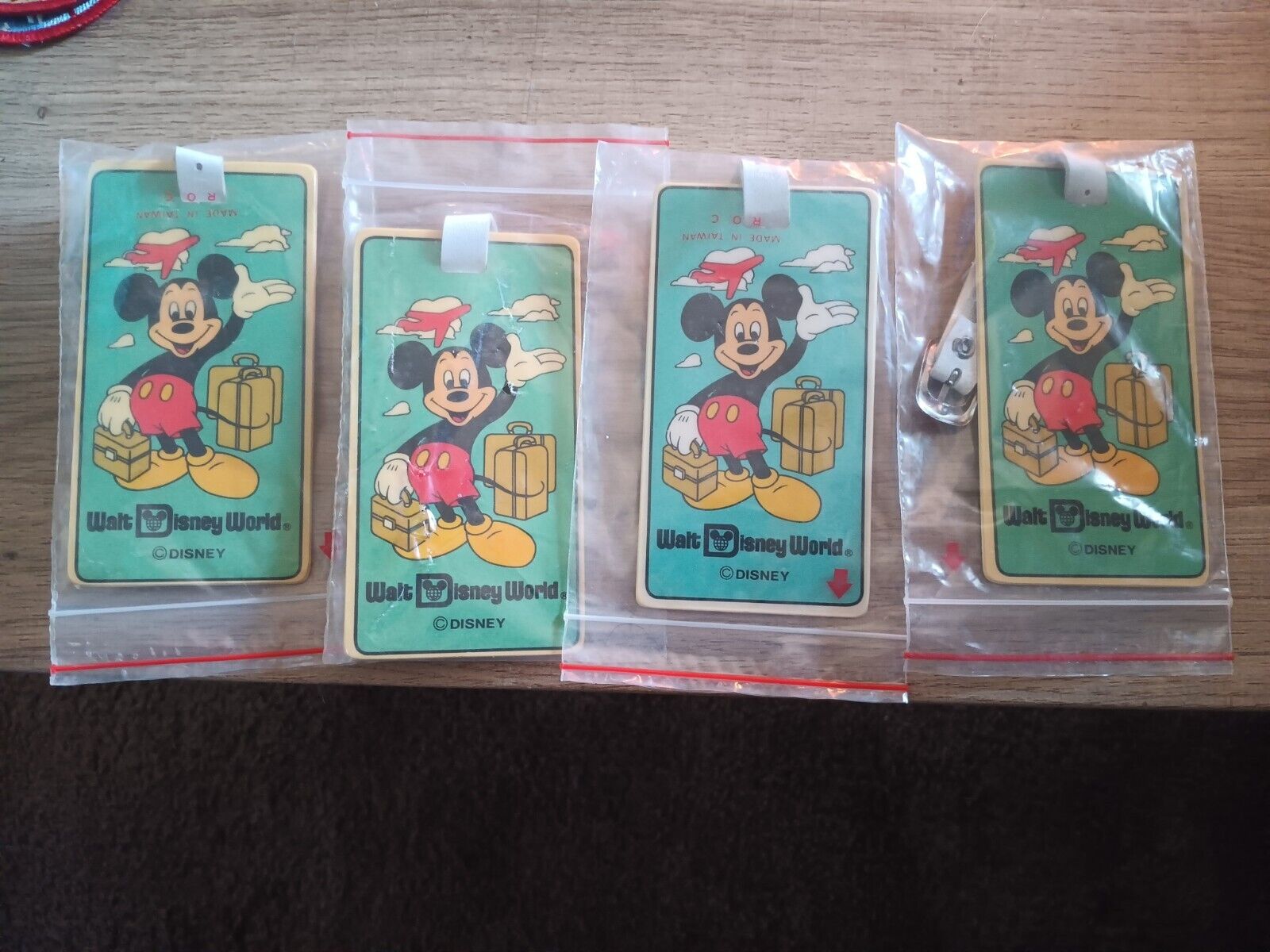 4 Vintage Walt Disney World Mickey Mouse Luggage Tag Blue Made In Japan