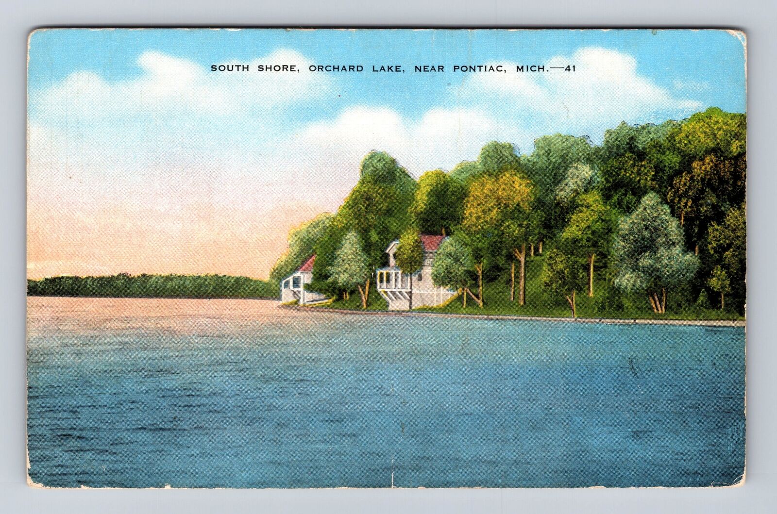 Pontiac MI-Michigan, South Shore Orchard Lake, Antique Vintage Souvenir Postcard