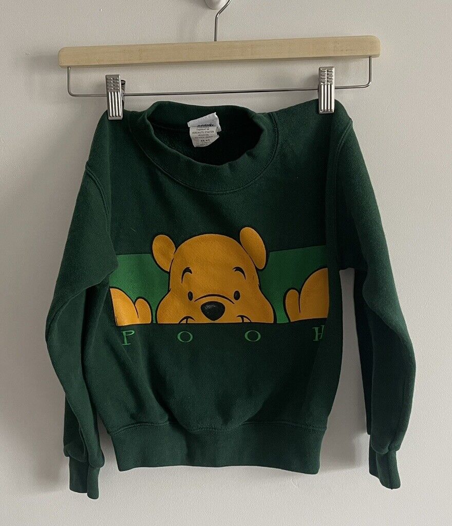 Vtg 1990s DISNEY CATALOG Green Pooh bear  Sweatshirt Sz XS 4/5 SPELLOUT