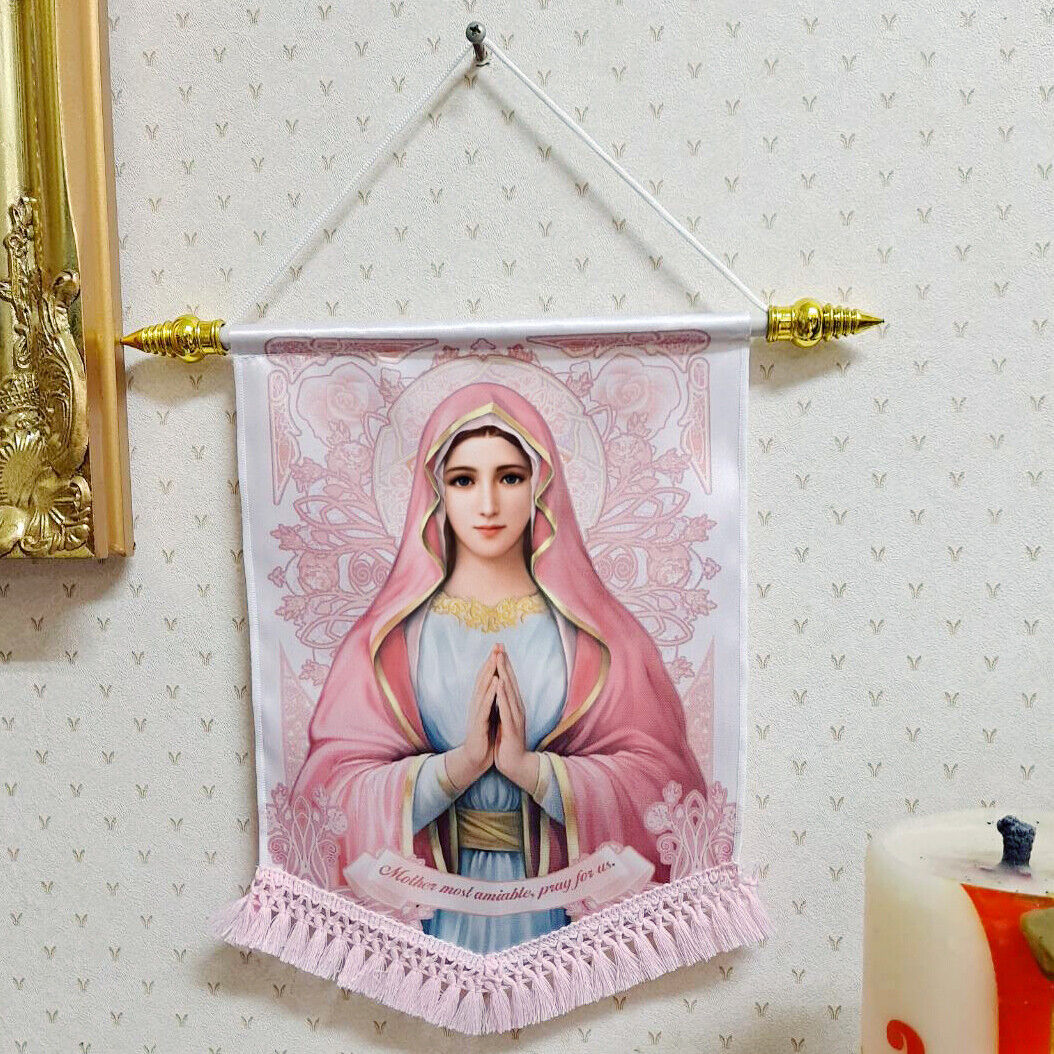 2 Sided Virgin Mary Flag Holy Catholic Banner Fabric Print Easter Lent HolyWeek