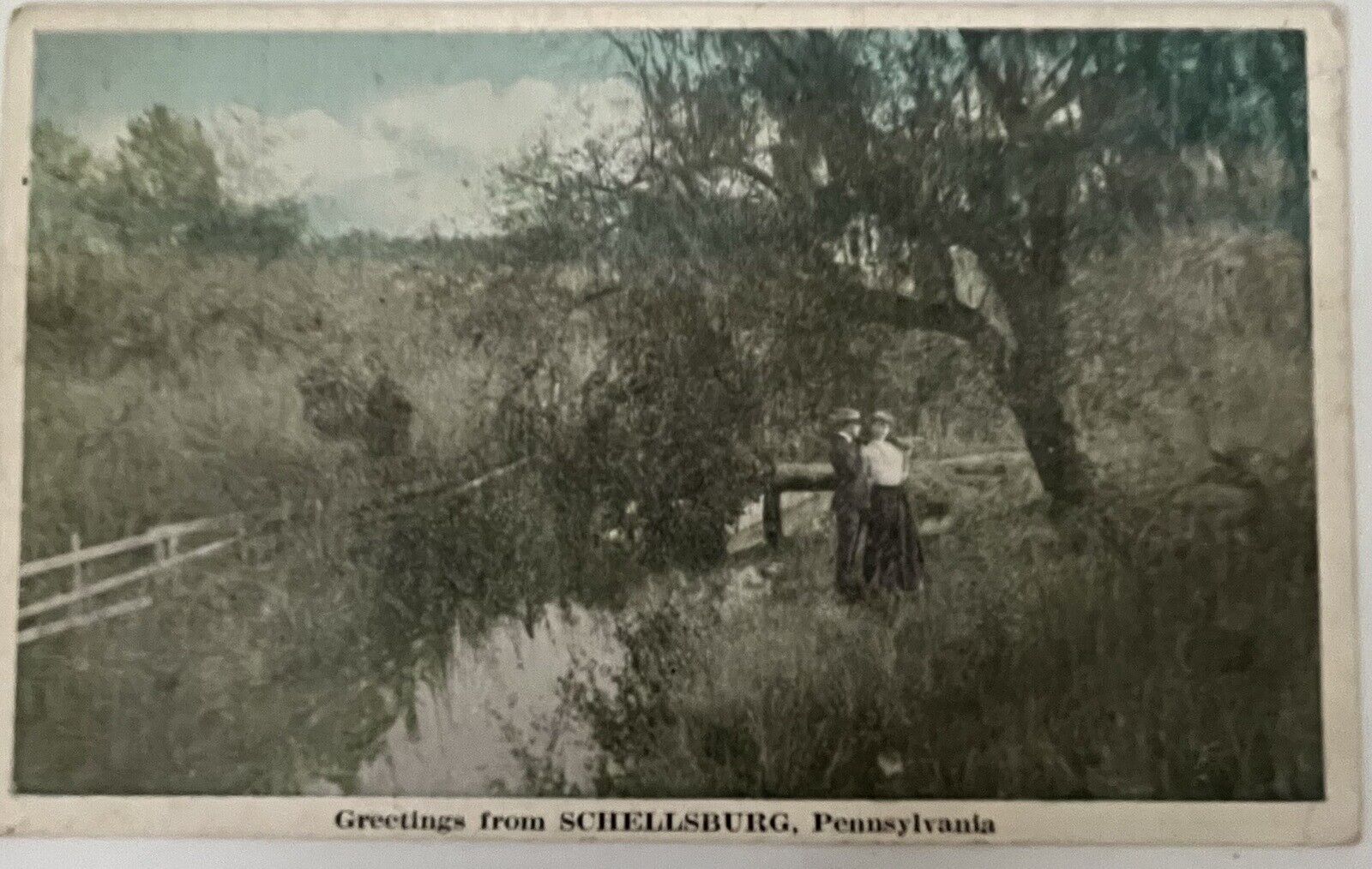 Antique Postcard Romantic Scenes Series Greetings from Schellsburg,PA