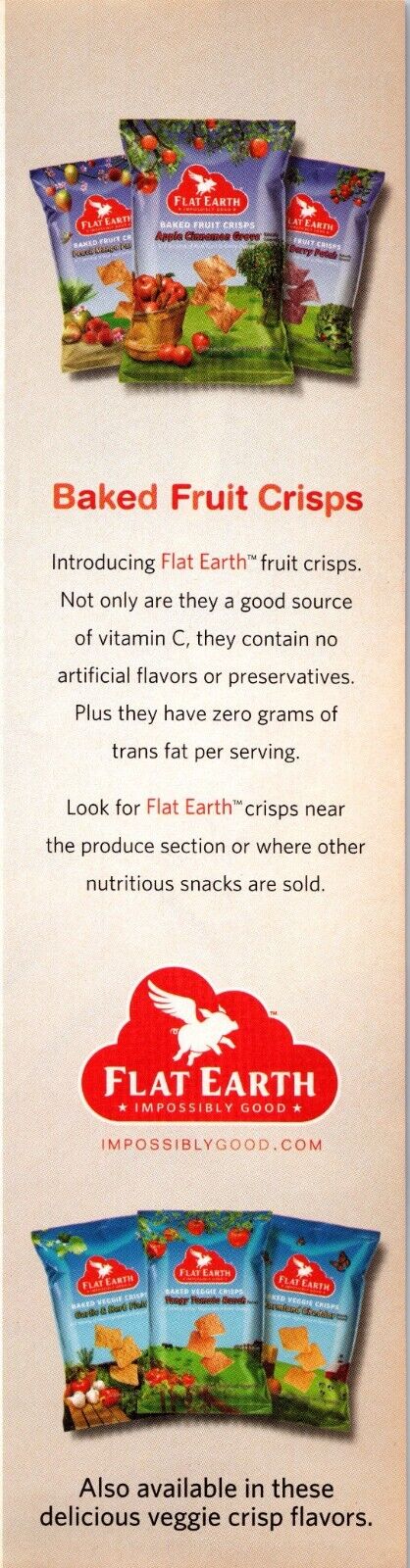 2007 Flat Earth Baked Fruit Crisps Zero Grams Of Trans Fat Per Serving Print Ad