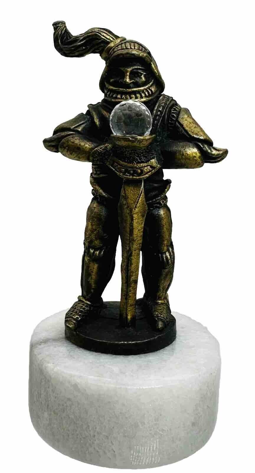 Vintage Spoontiques Knight In Armor With Crystal Ball On Marble Stand Mini 2.5”H