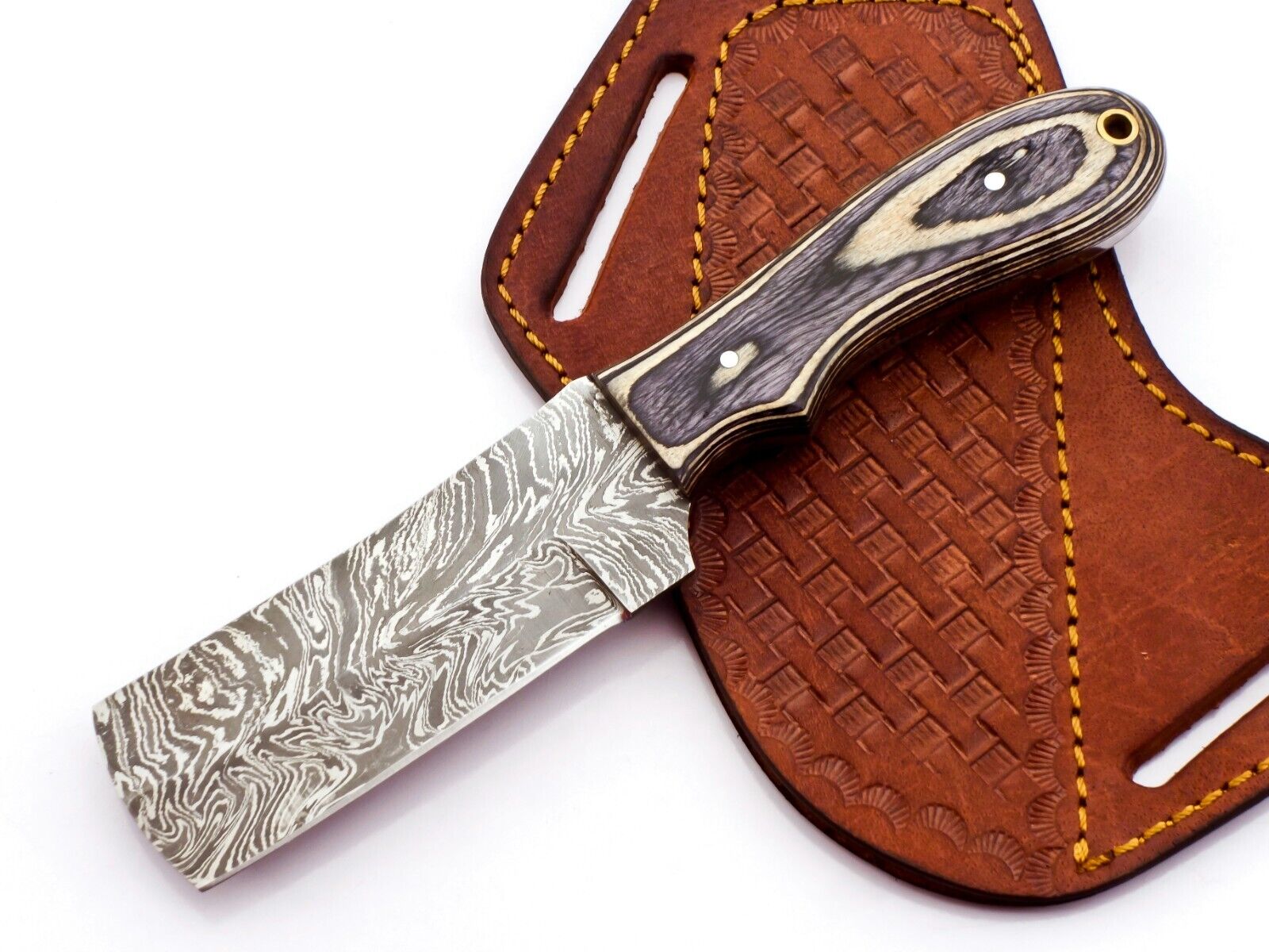 Custom Handmade Damascus Steel EDC Bull Cutter Knife Paka Wood Handle W/ Sheath