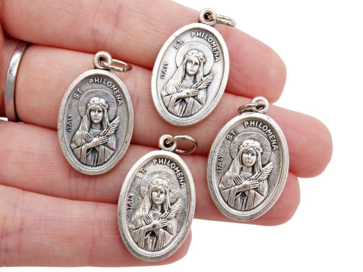  Saint Philomena Medal Lot of 4 Two Sided Pendant Medals for Rosary or Jewelry