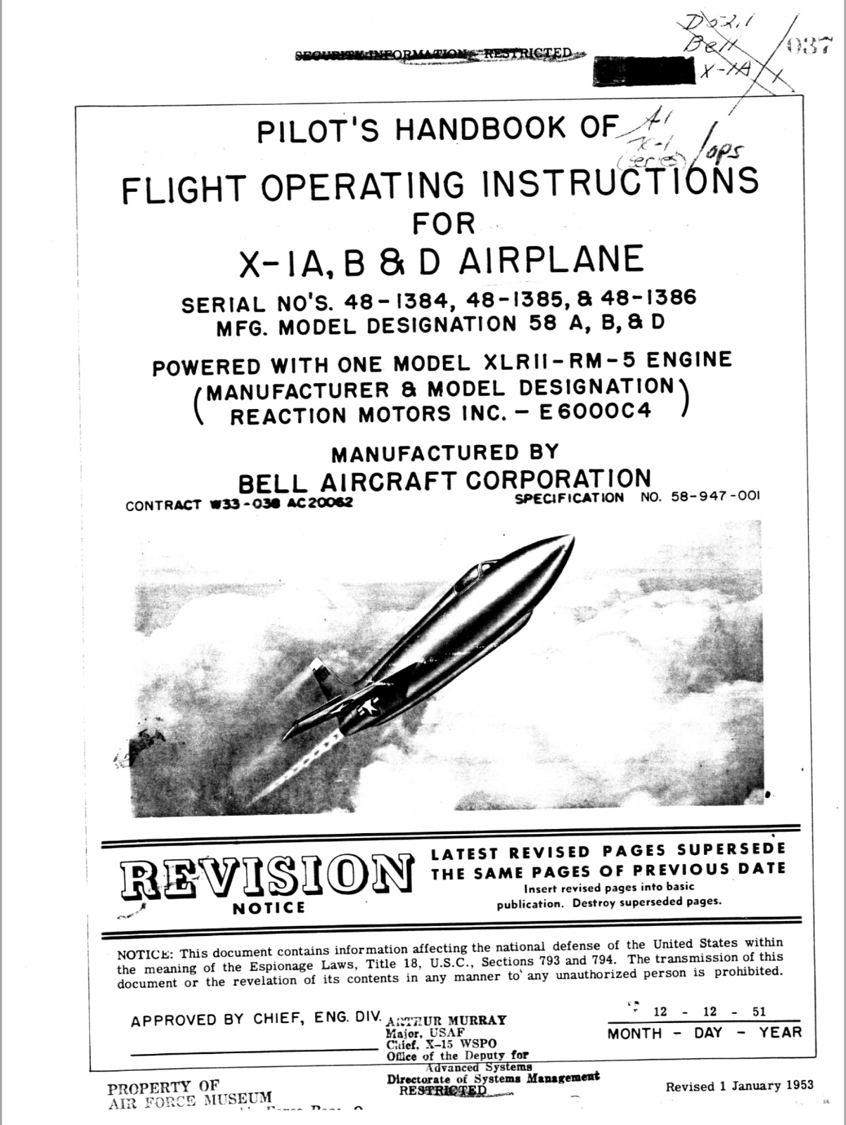 43 Page 1953 Bell X-1A B D Pilot's Handbook Flight Operating Instructions on CD
