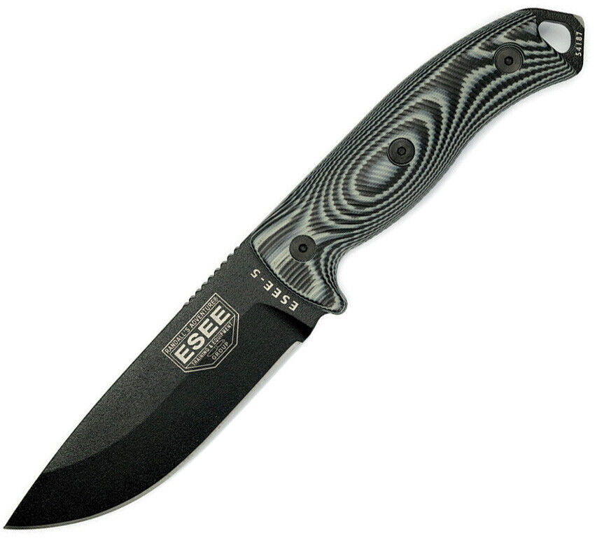ESEE Model 5 Gray Micarta Black Powder Coated 1095HC Fixed Blade Knife PB002
