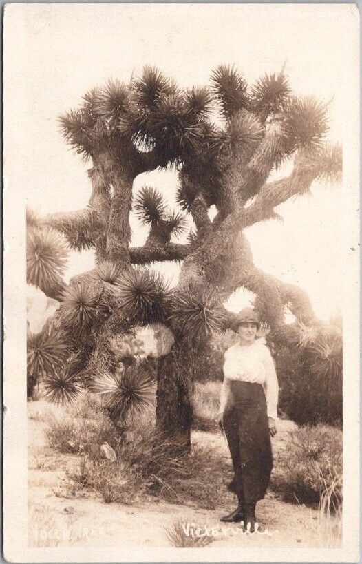 1919 VICTORVILLE California Real Photo RPPC Postcard Woman Posing at JOSHUA TREE