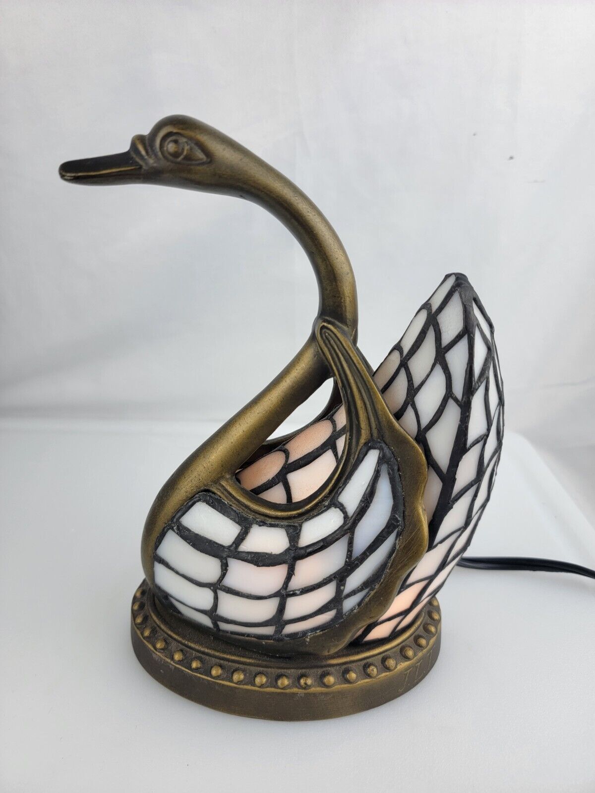 Tiffany Style Swan Lamp - Stained Glass Brass Night Light Accent Lamp Electric