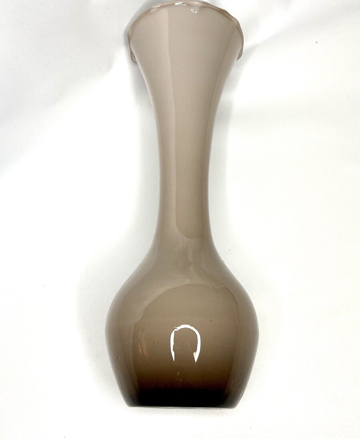 Vintage Mid Century Taupe Brown Cased Empoli 8” Italian Murano Glass Bud Vase