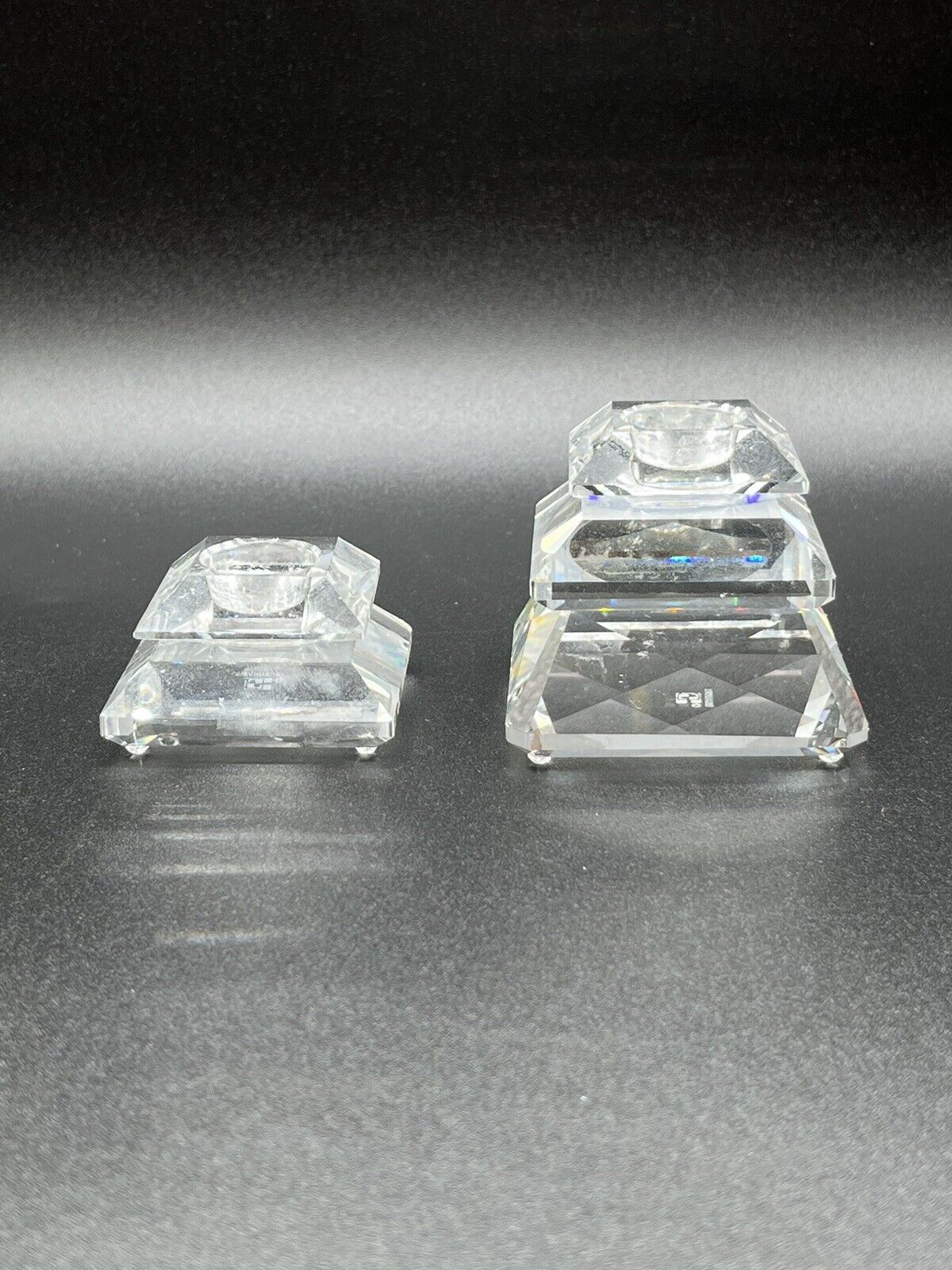 Retired Swarovski Small Square Candle Holders 7600 NR 103 & 104 Silver Crystal