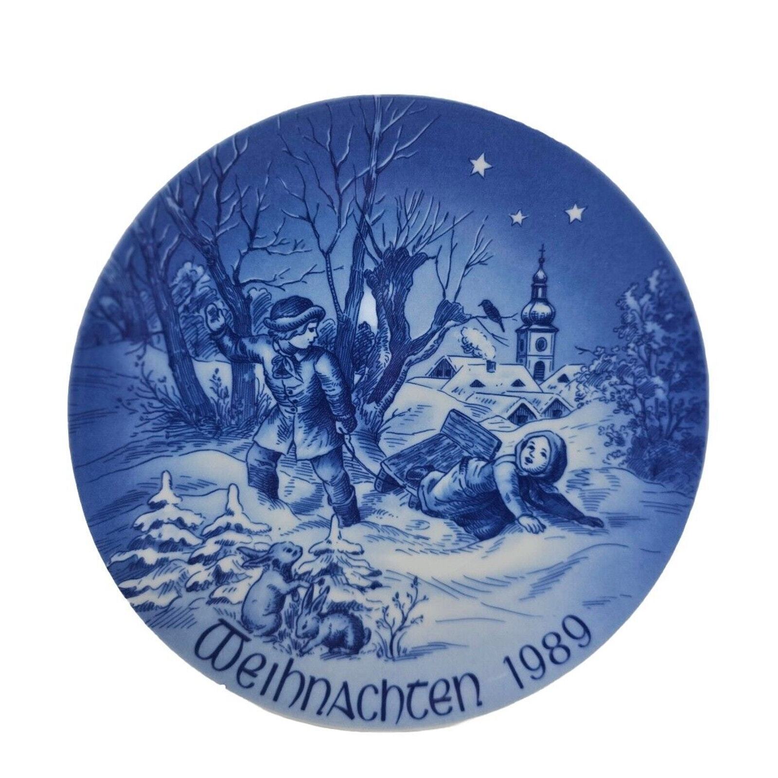 1989 Bareuther Weihnachten Christmas Plate Sleigh Ride Vtg German Decor
