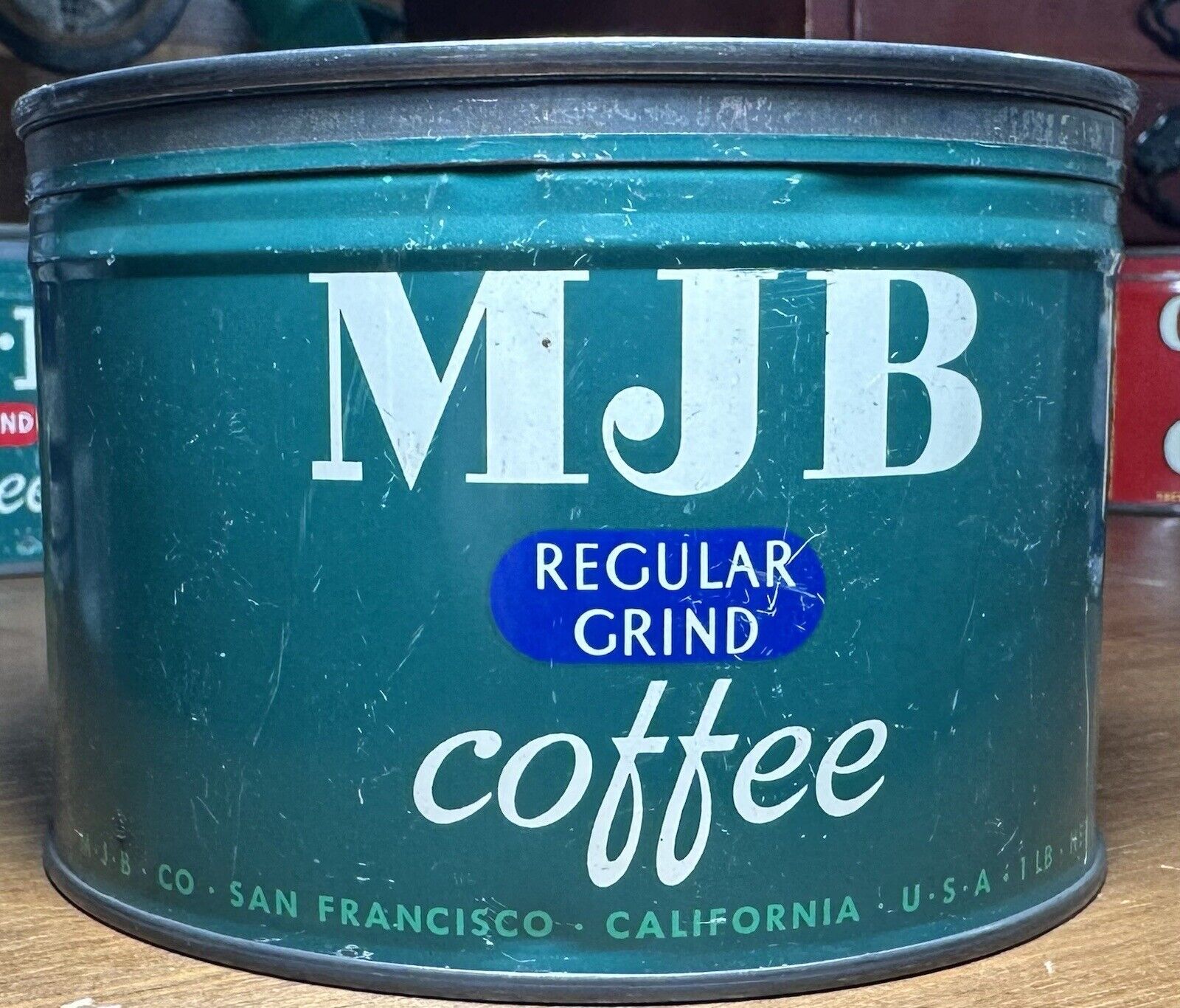 Vintage M.J.B MJB COFFEE 1 LB Tin Can Regular Grind San Francisco California