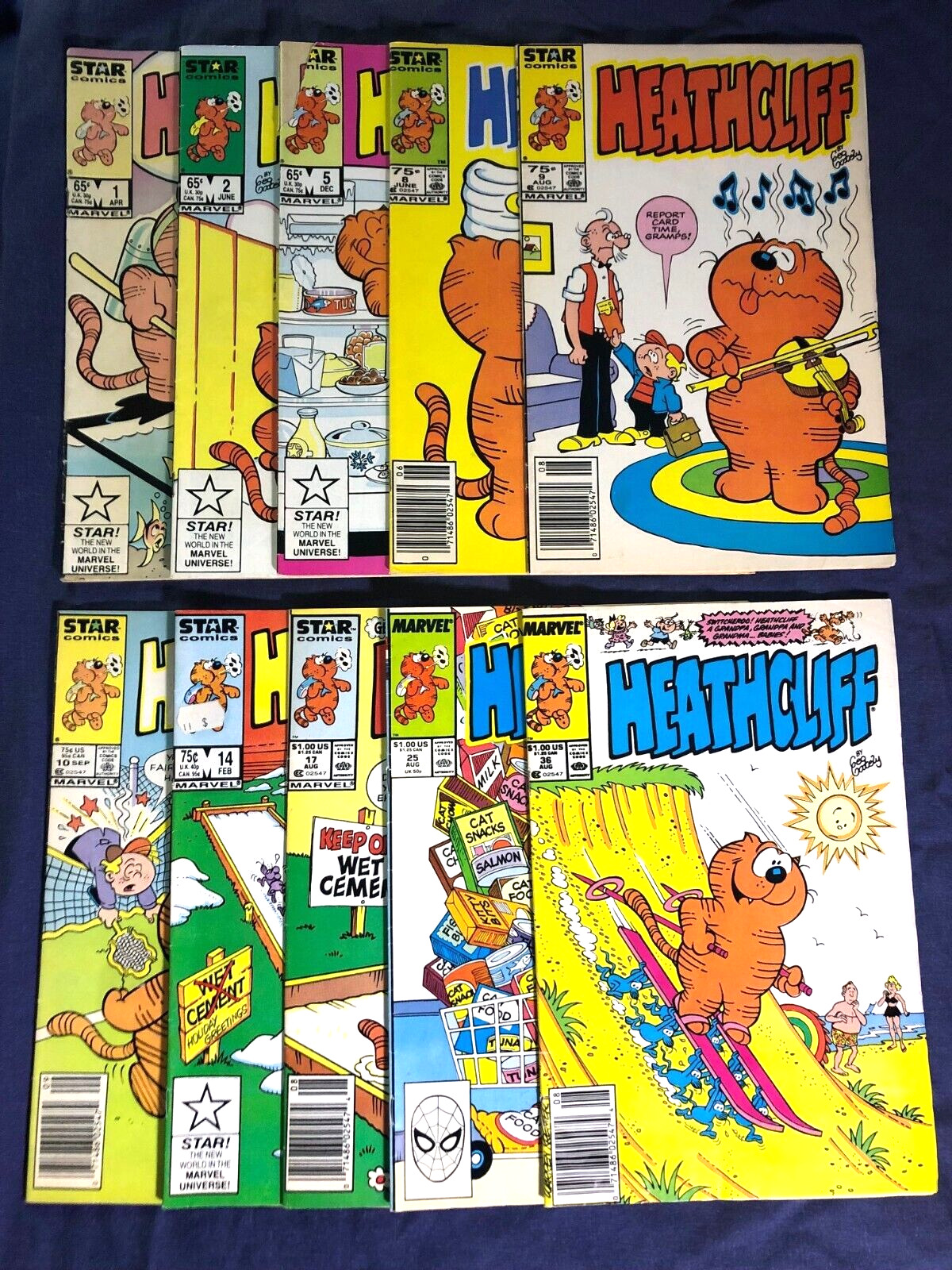 HEATHCLIFF # 1 2 5 8 9 10 14 17 25 36 (1986) Star Comics TV Cat Lot of 10 F/VF