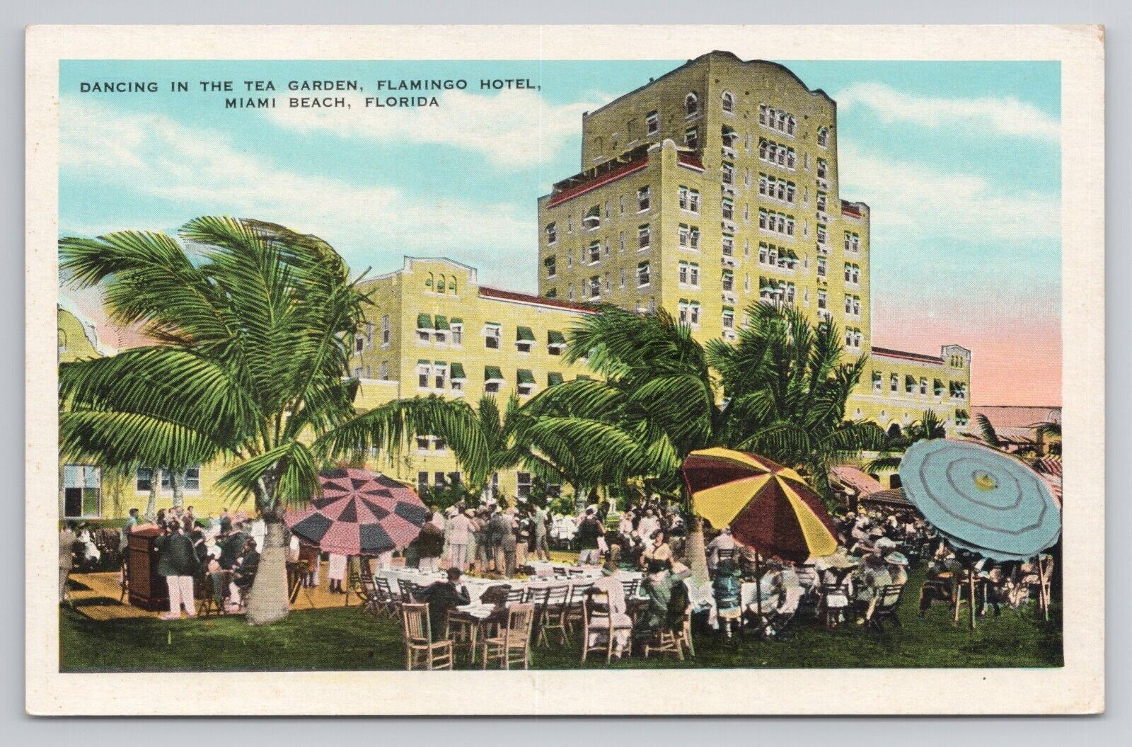 Postcard Dancing In The Tea Garden Flamingo Hotel Miami Beach Florida