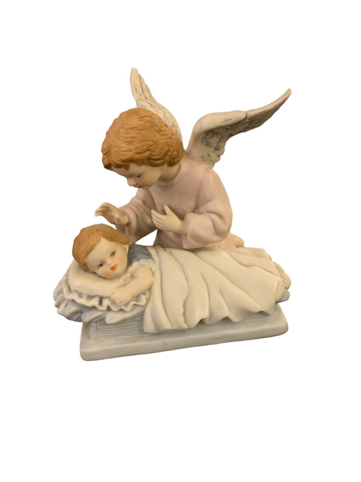 1991 VTG Guardian Angel Over Sleeping Child Ceramic Figurine Lovely Detail