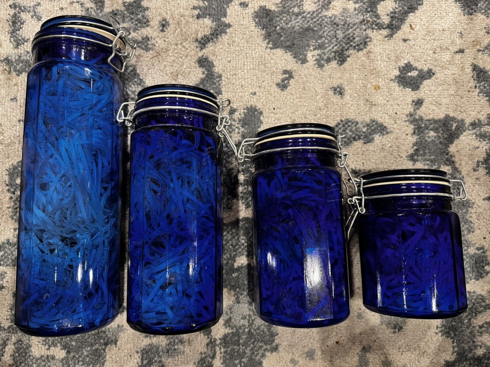 Set Of 4 Vintage Cobalt Blue Glass Storage Container