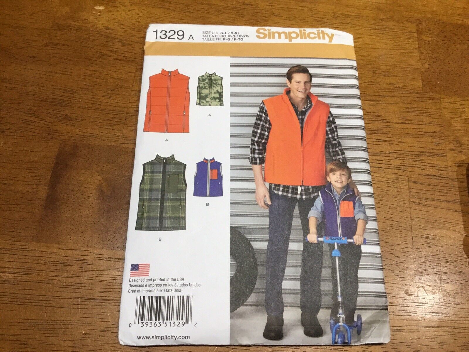 Simplicity Pattern 1329 Men’s/Boy’s Vest Size S-l/S-XL NIP Uncut