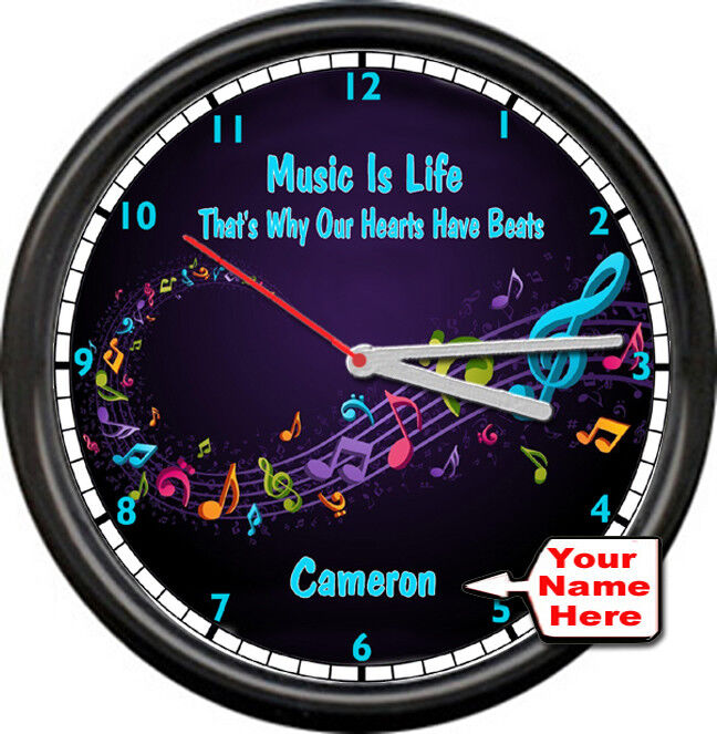 Personalized Music Is Life Heart Teacher's Name Classroom Room Sign Wall Clock 