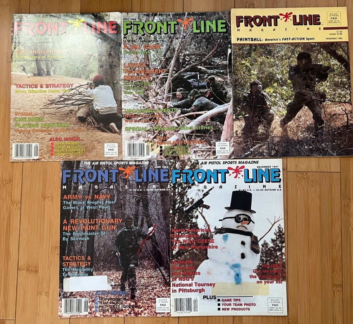 5 RARE Frontline Paintball Airgun Magazines collectible 1986 1987 1988