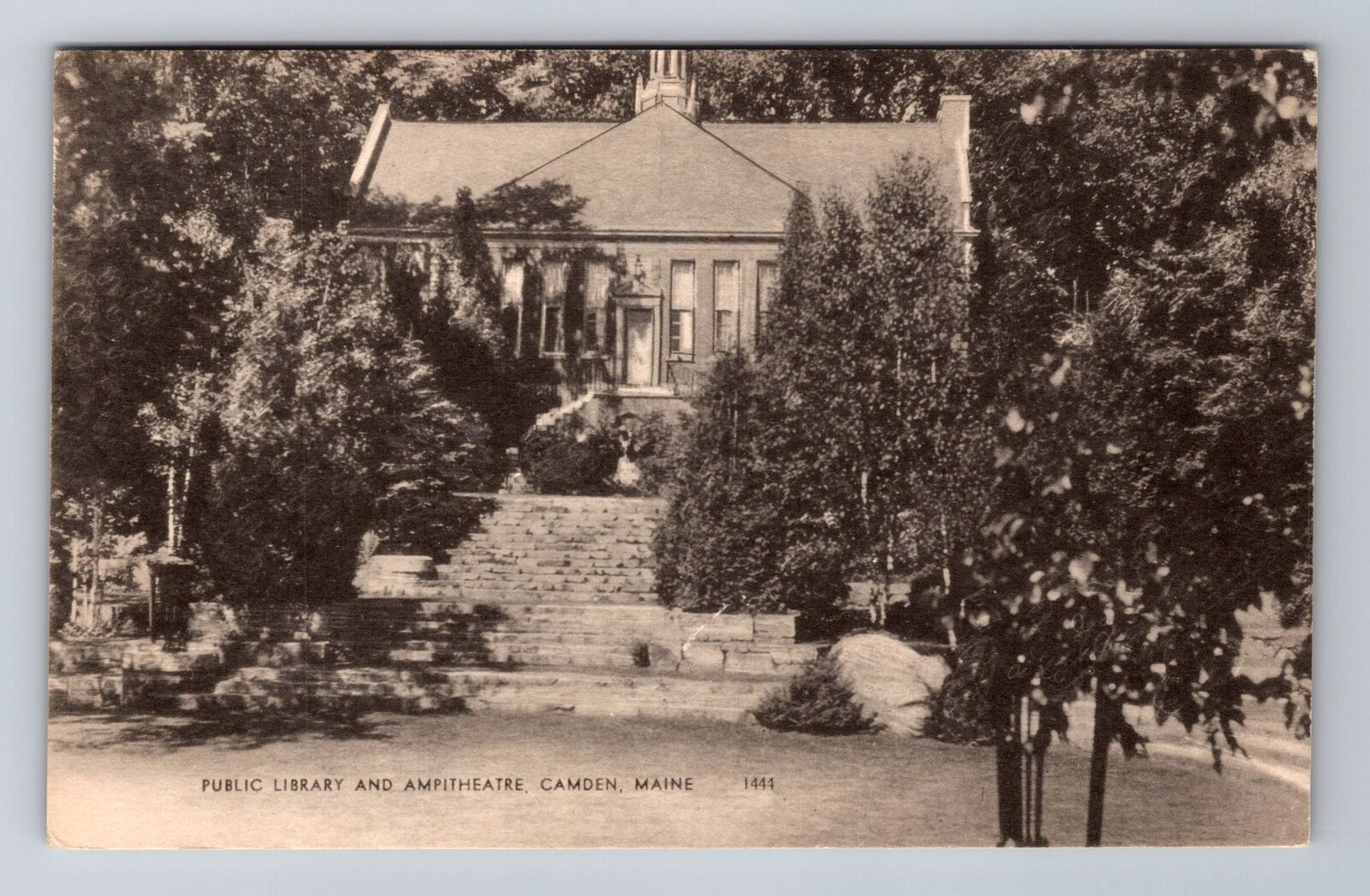 Camden ME-Maine, Public Library And Ampitheatre, Antique, Vintage Postcard