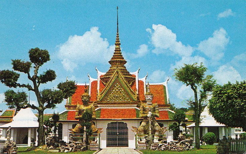 Postcard Big Giants Entrance Wat Aroon Thonburi Bangkok Thailand