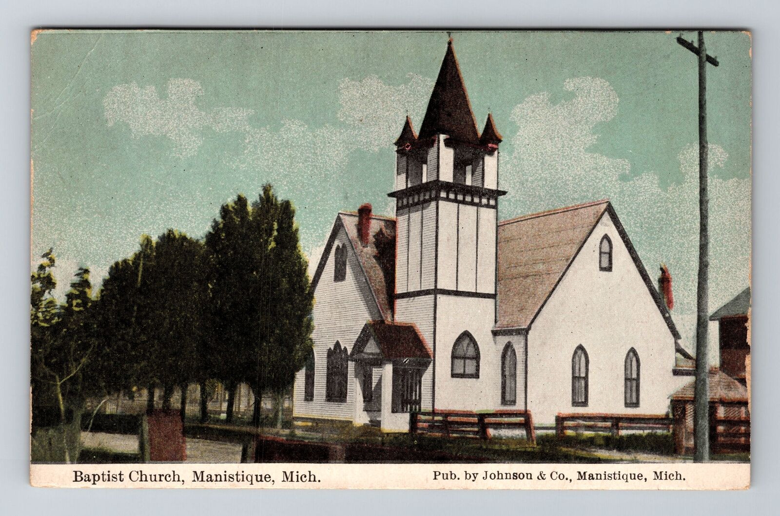 Manistique MI-Michigan, Baptist Church, Antique Vintage Souvenir Postcard