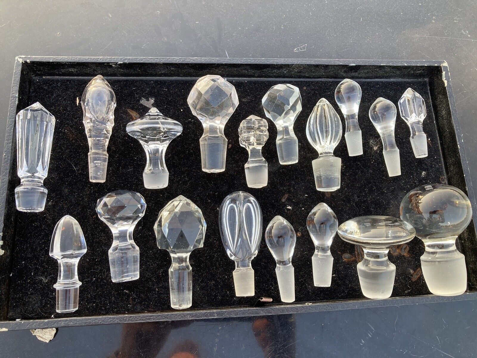 Vtg Antique Cut Glass Crystal Perfume Bottle Decanters Cruet 18 Stoppers MIX LOT
