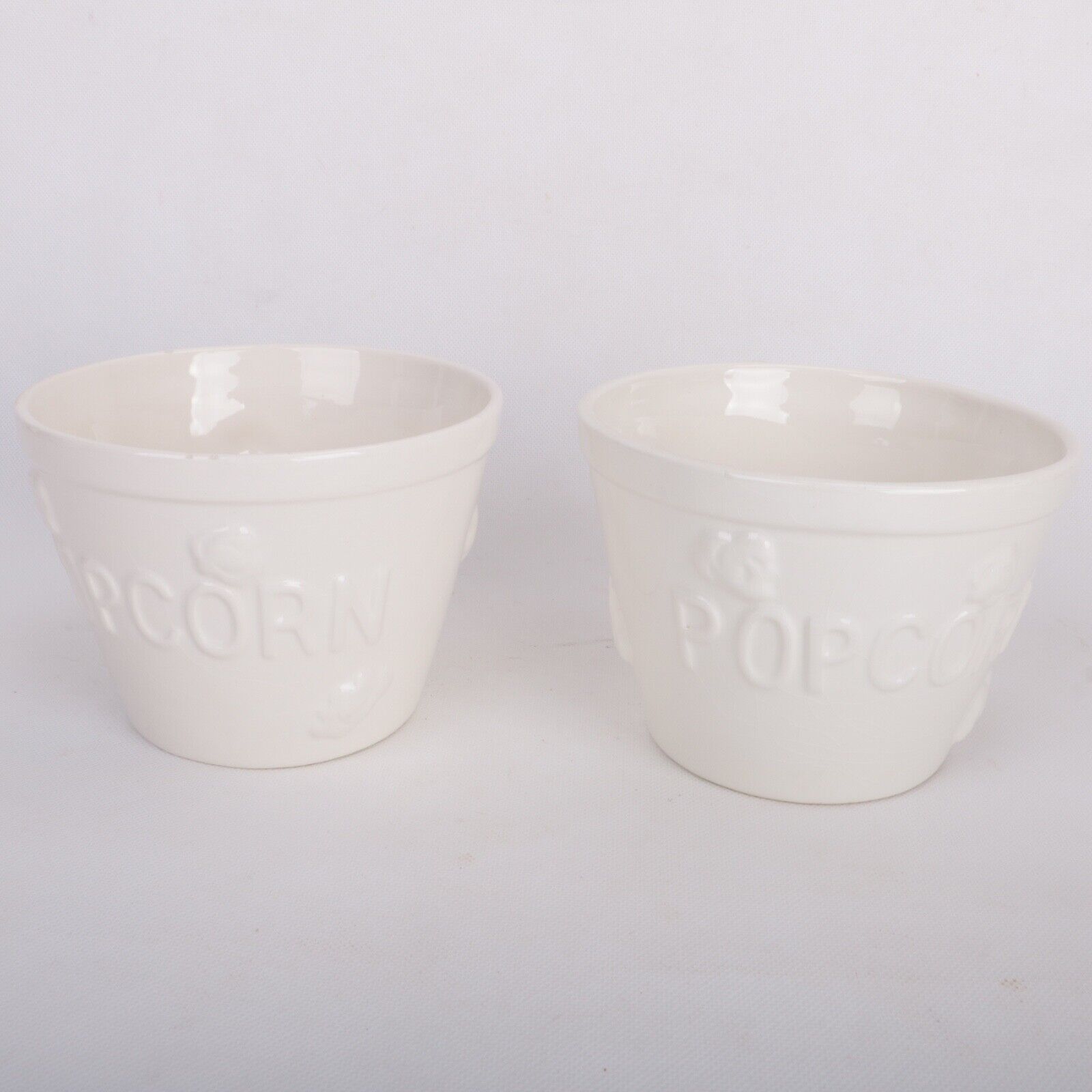 Lot of Two Vtg Houston Harvest Porcelain White Popcorn Buckets