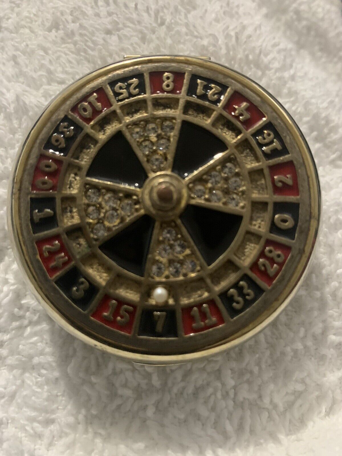Realistic Estee Lauder Gold Tone Rhinestone Roulette Wheel  Compact