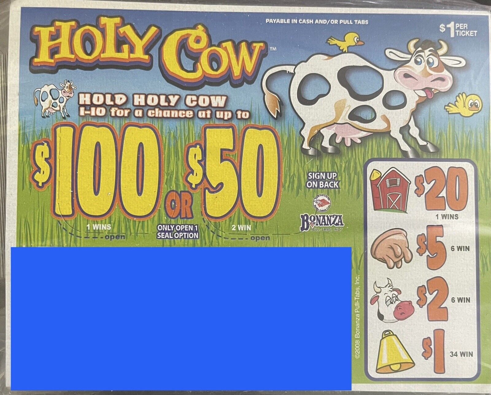 NEW pull tickets Holy Cow Flash- Card Tabs Seal