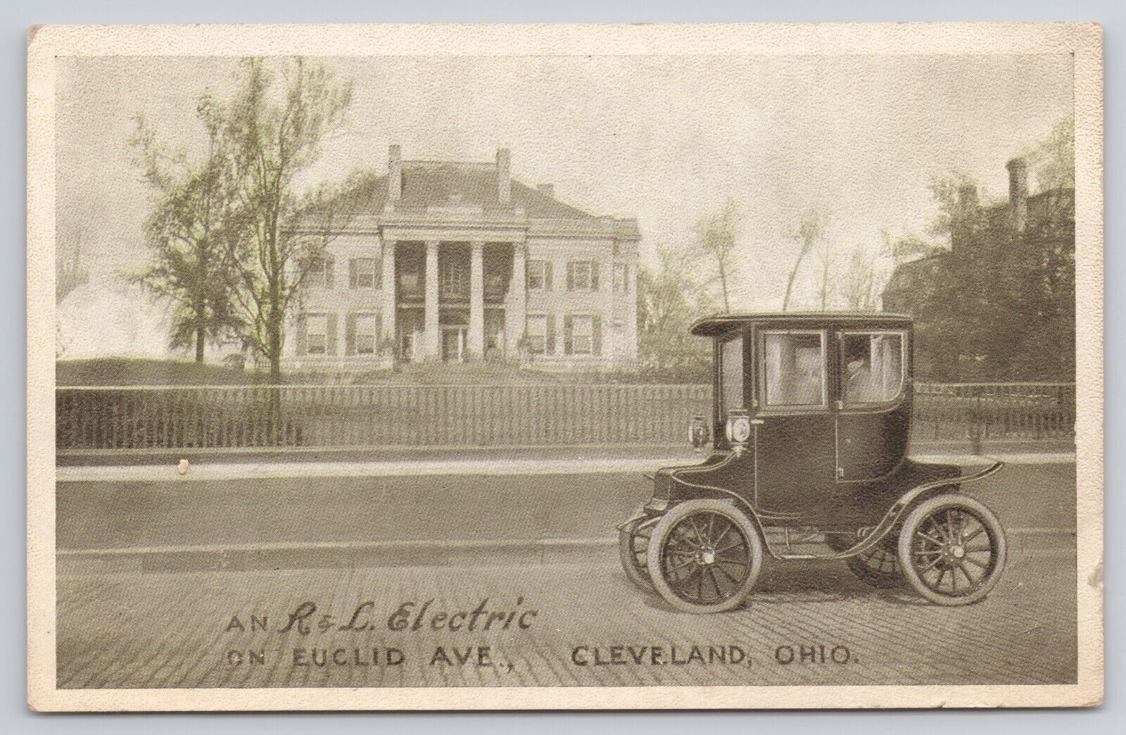 Cleveland OH Ohio R & L Electric Car on Euclid Avenue Unposted Antique Postcard
