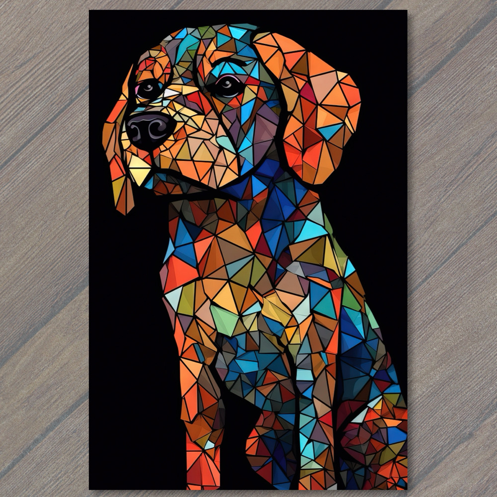 POSTCARD Stained Glass Puppy Dog on Dark Background Cute