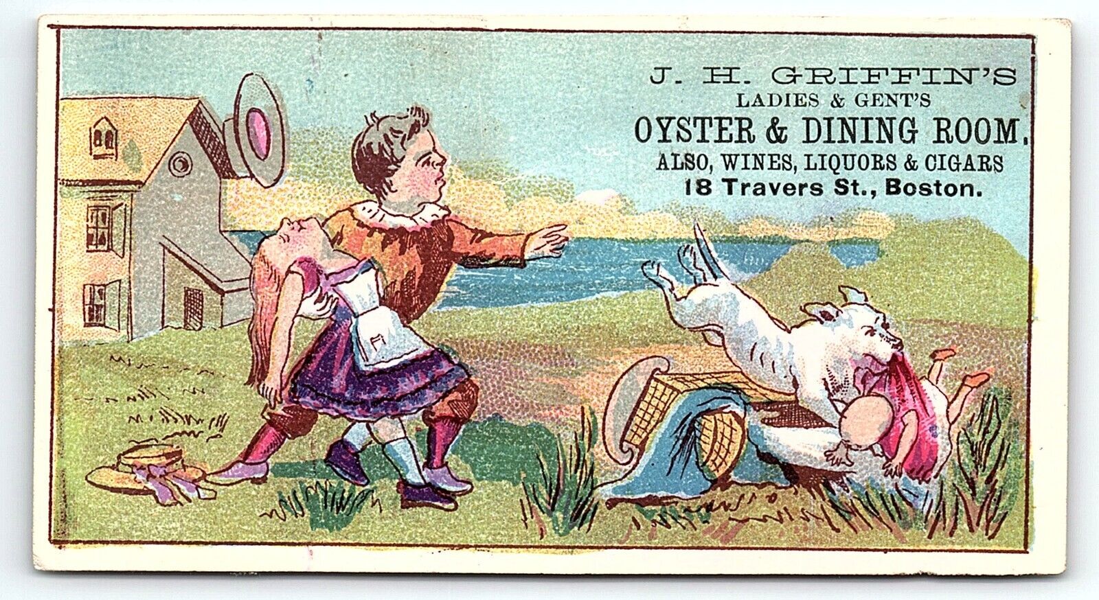 c1880 J H GRIFFIN\'S OYSTER & DINING ROOM LIQUORS CIGARS BOSTON TRADE CARD Z1208