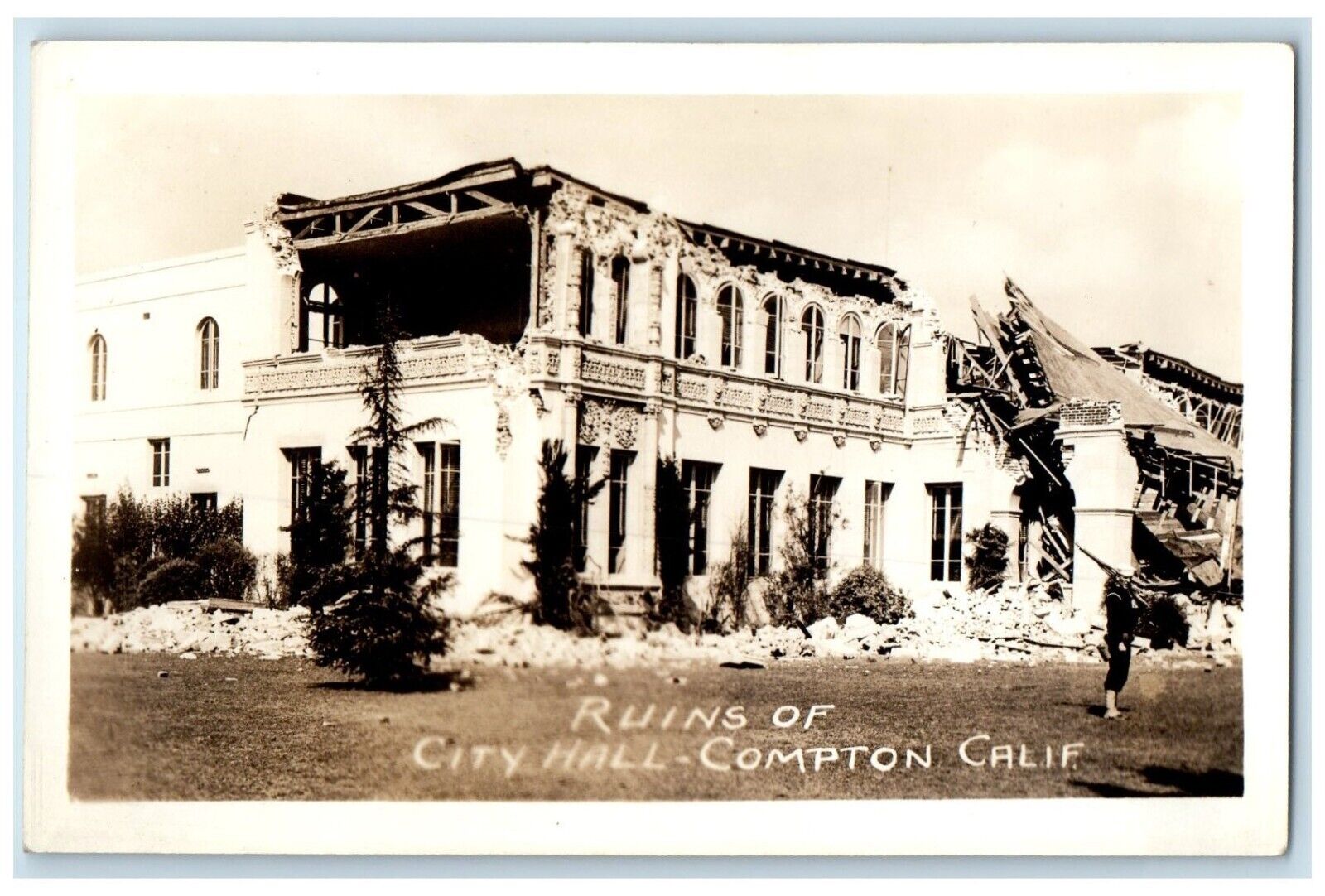 c1940's Ruins Of City Hall Compton California CA RPPC Photo Vintage Postcard