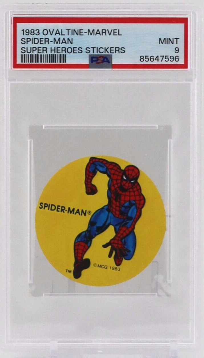 1983 Ovaltine Marvel Super Heroes Stickers SPIDER-MAN PSA 9