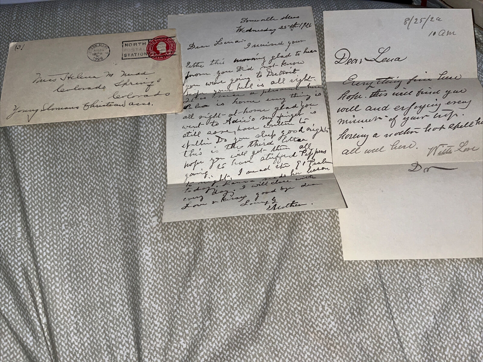 2 Antique 1926 Letters to Colorado Springs CO YMCA from Boston MA Massachusetts