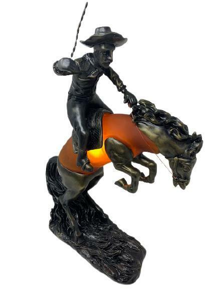 Cowboy Riding a Horse Western Ranch Table Accent Lamp Low Light Amber Globe