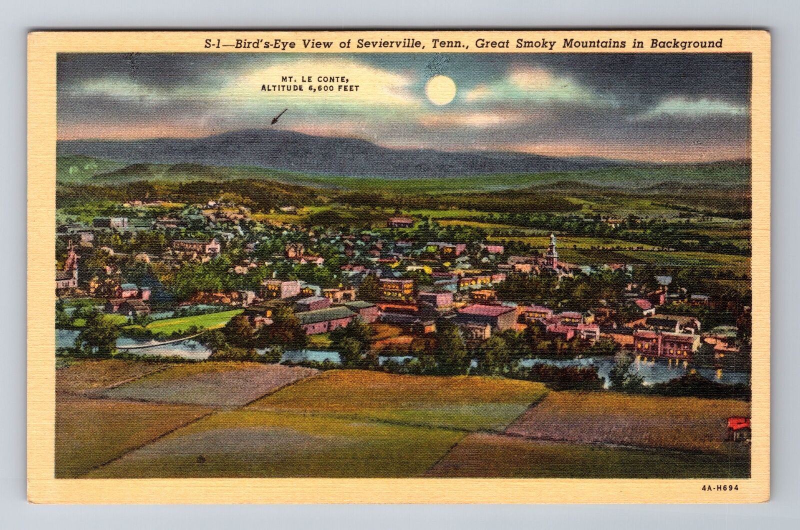 Sevierville TN-Tennessee, Aerial Of Town Area, Antique, Vintage Postcard