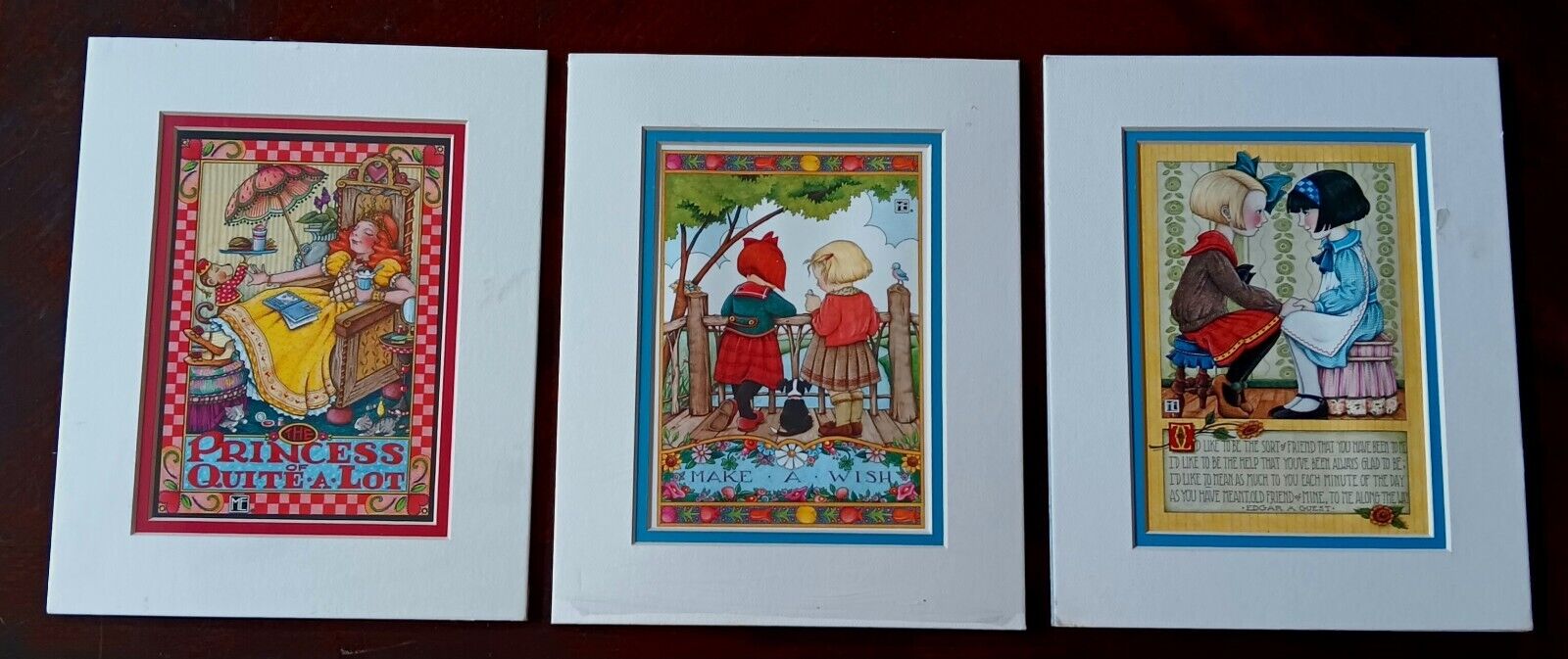 Mary Engelbright Ink Matted Wrapped Card Picture Photo Set X3 VTG 1998 Artwork